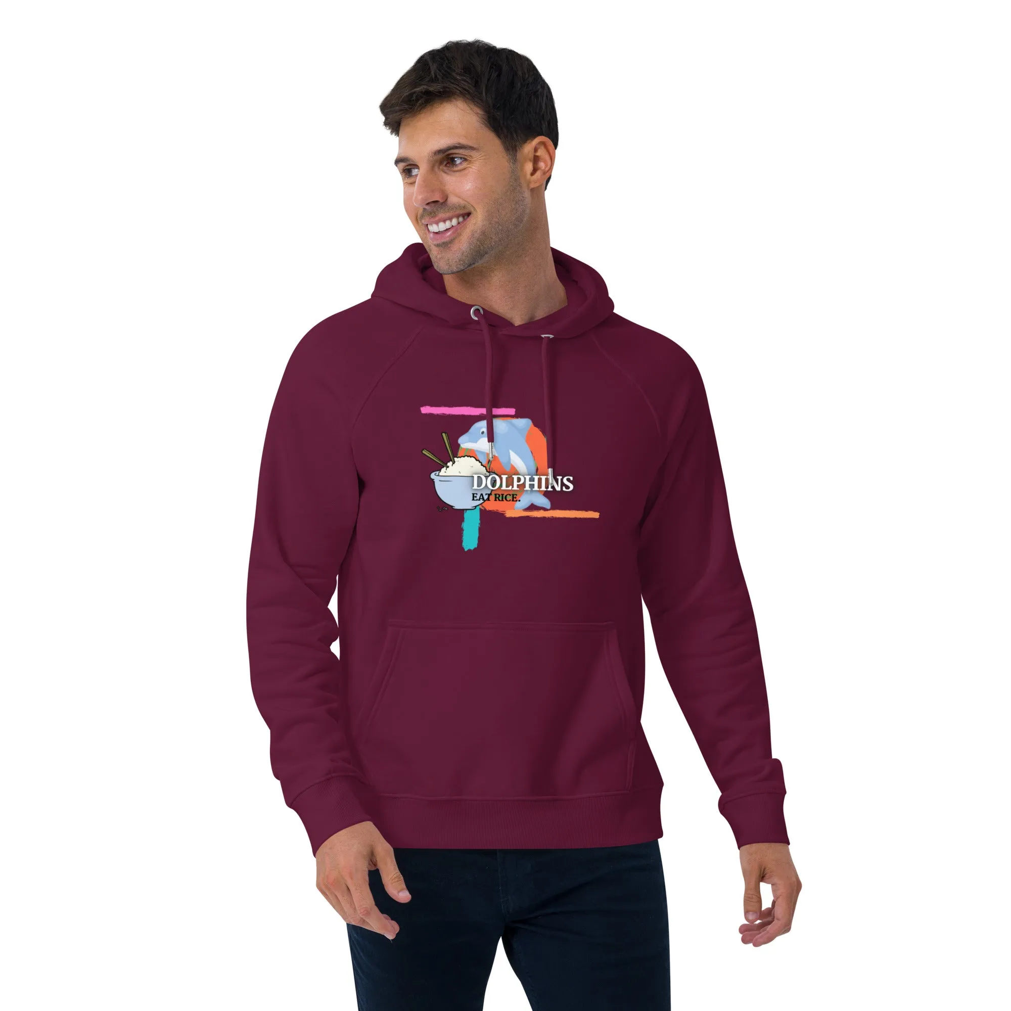 Dolphins Eat Rice Unisex eco raglan hoodie