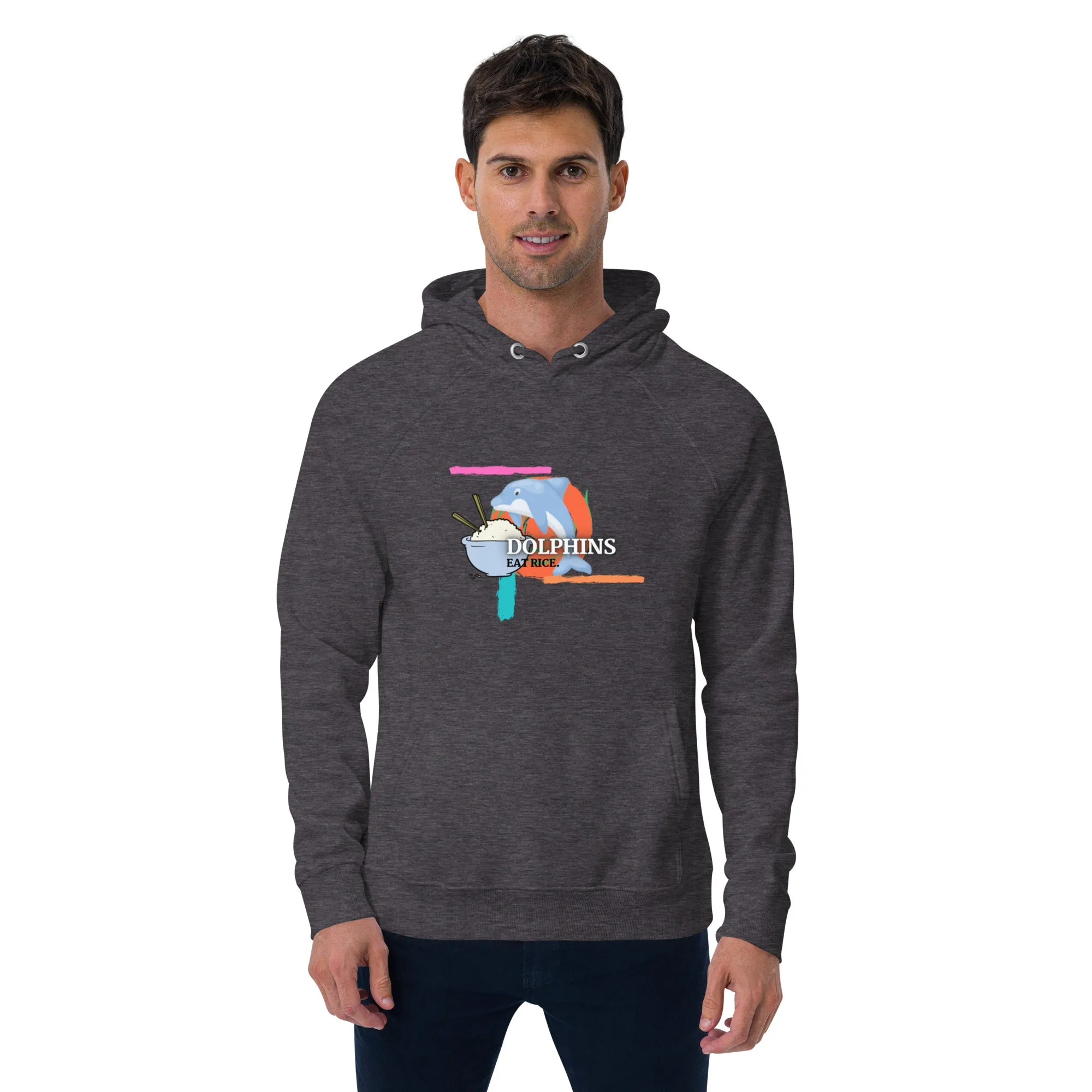 Dolphins Eat Rice Unisex eco raglan hoodie
