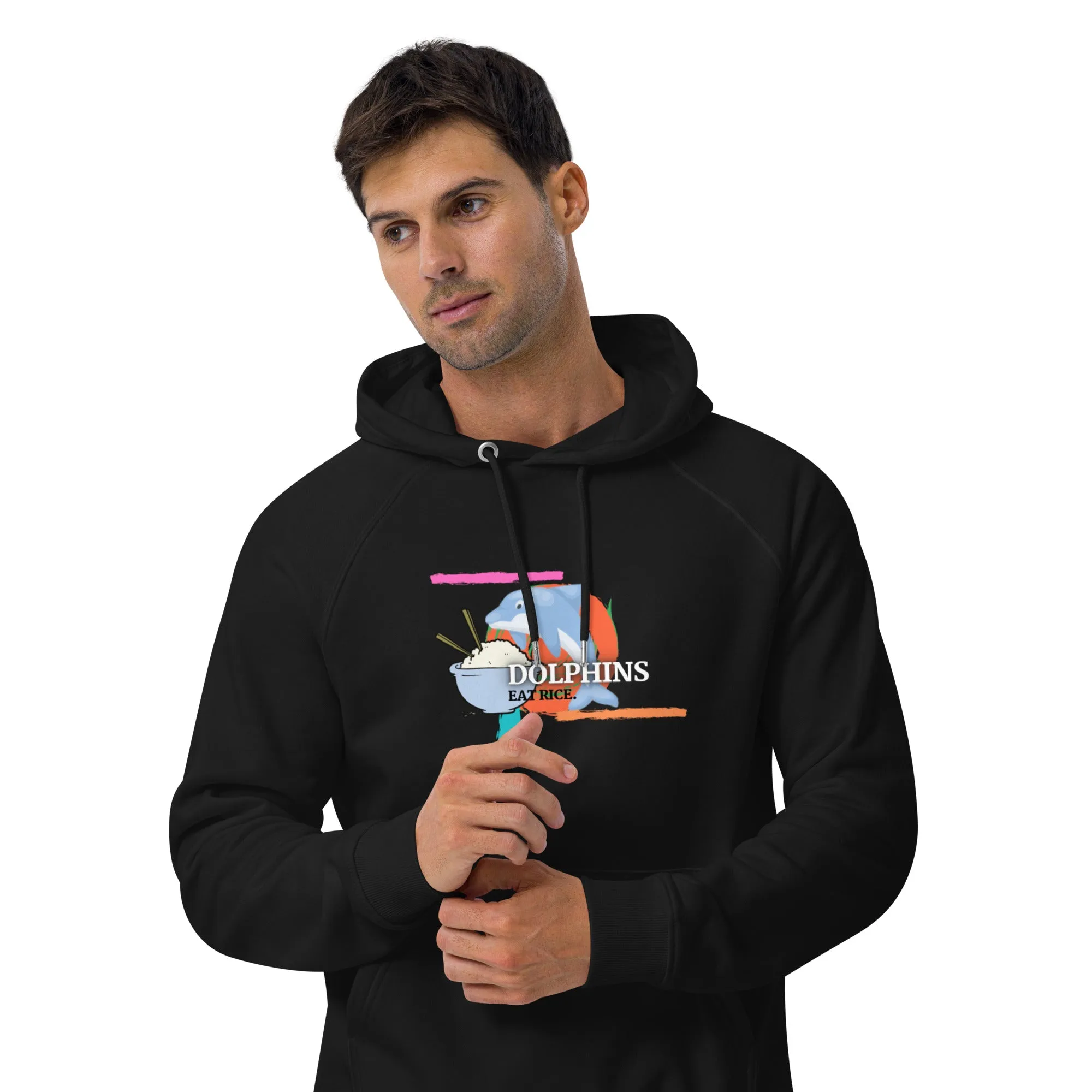 Dolphins Eat Rice Unisex eco raglan hoodie
