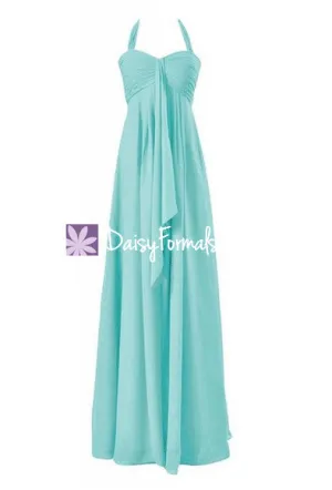 Empire Beach Wedding Party Dress Long Aqua Halter Chiffon Bridesmaid Dress (BM892L)
