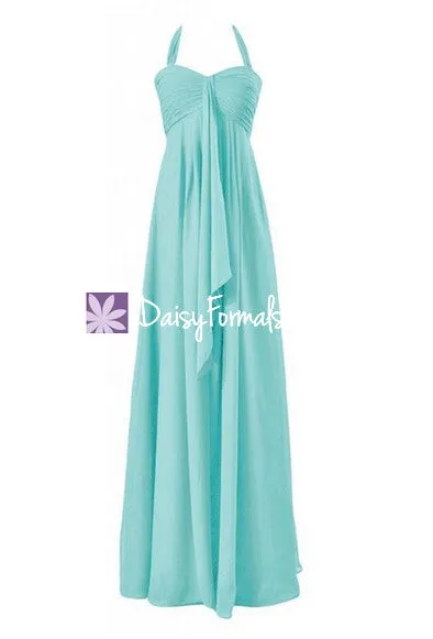 Empire Beach Wedding Party Dress Long Aqua Halter Chiffon Bridesmaid Dress (BM892L)