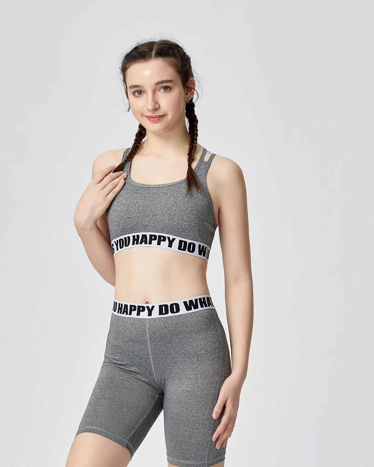 Energized Junior Artletes Strappy Sports Bra with Slogan Elastic Band
