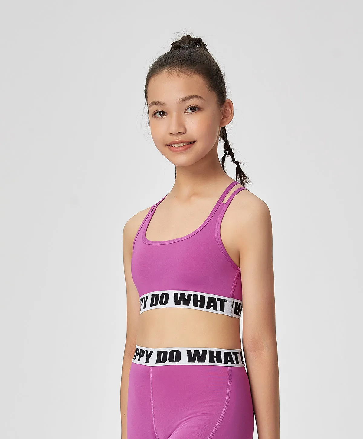 Energized Junior Artletes Strappy Sports Bra with Slogan Elastic Band