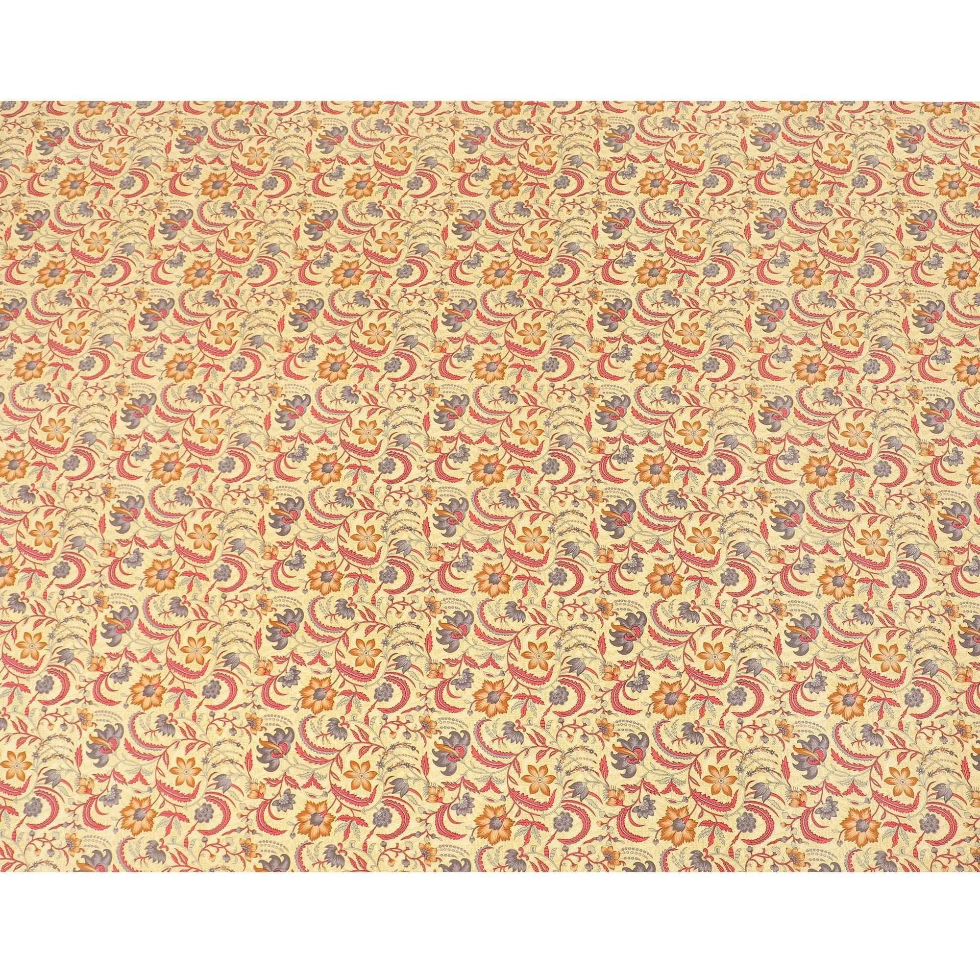 Flax yellow pure silk crepe fabric with multicolor print in floral design-D8114