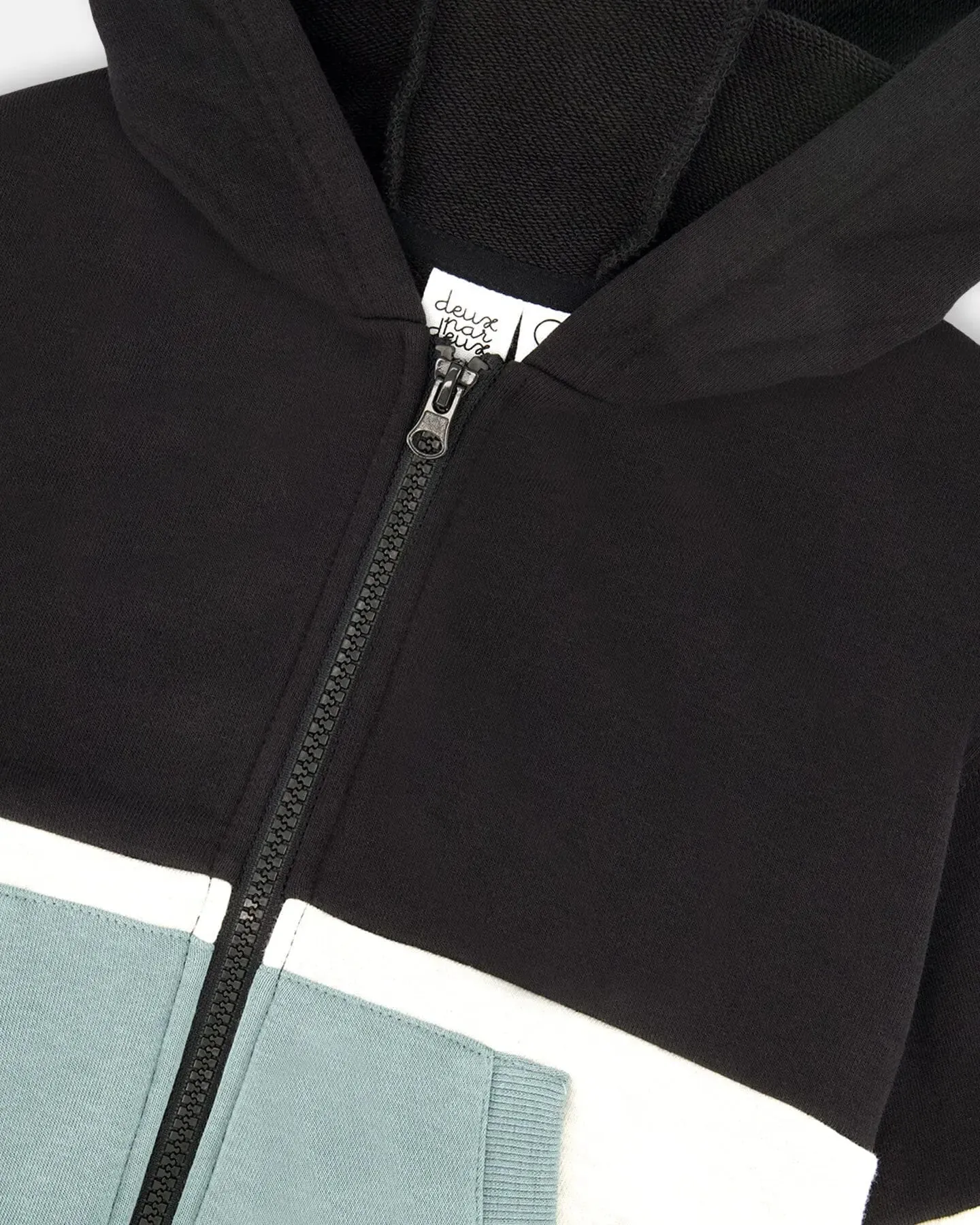 French Terry Color Block Full Zip Hoodie Cardigan Sweatshirt Black, Teal And Shimmer