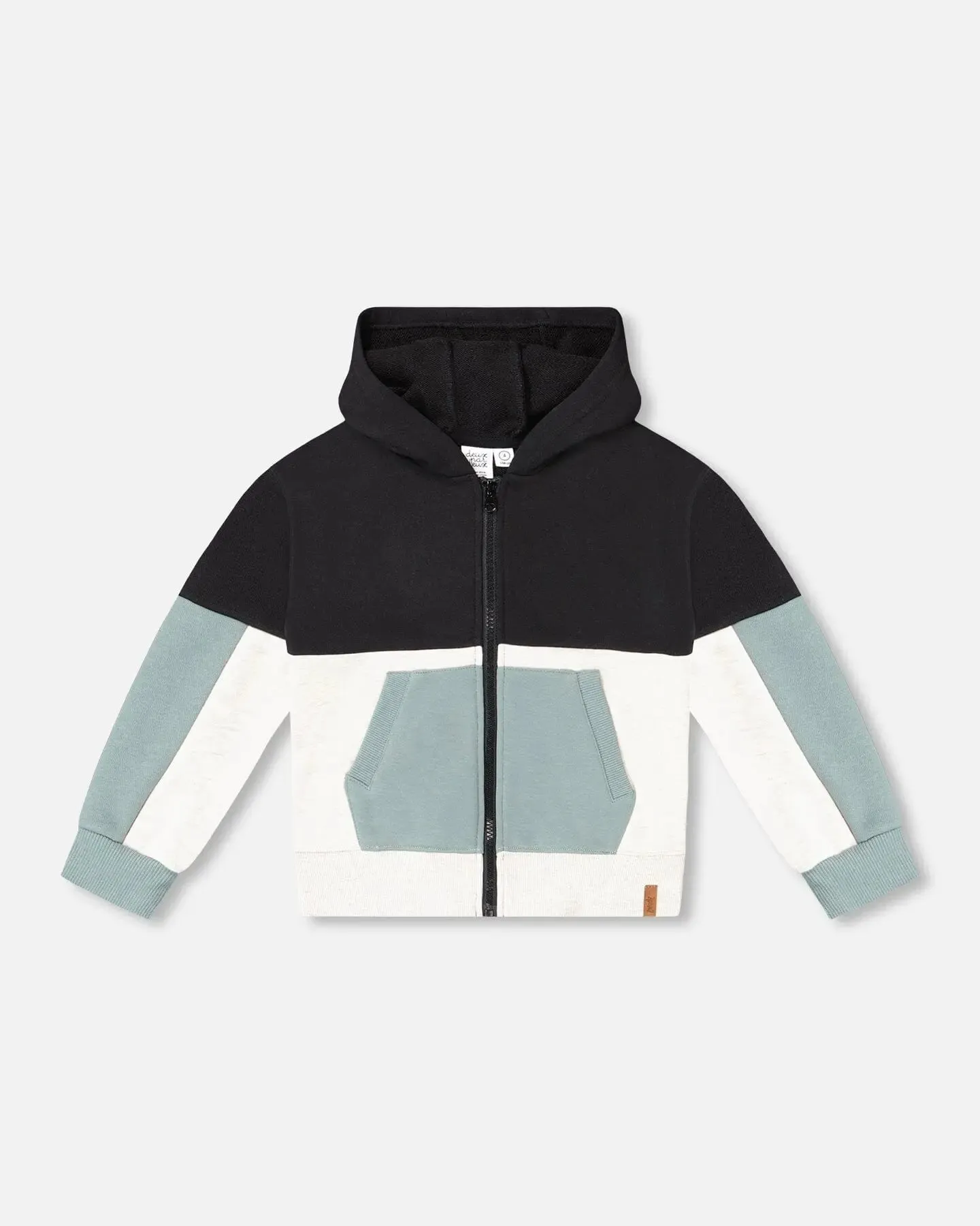 French Terry Color Block Full Zip Hoodie Cardigan Sweatshirt Black, Teal And Shimmer