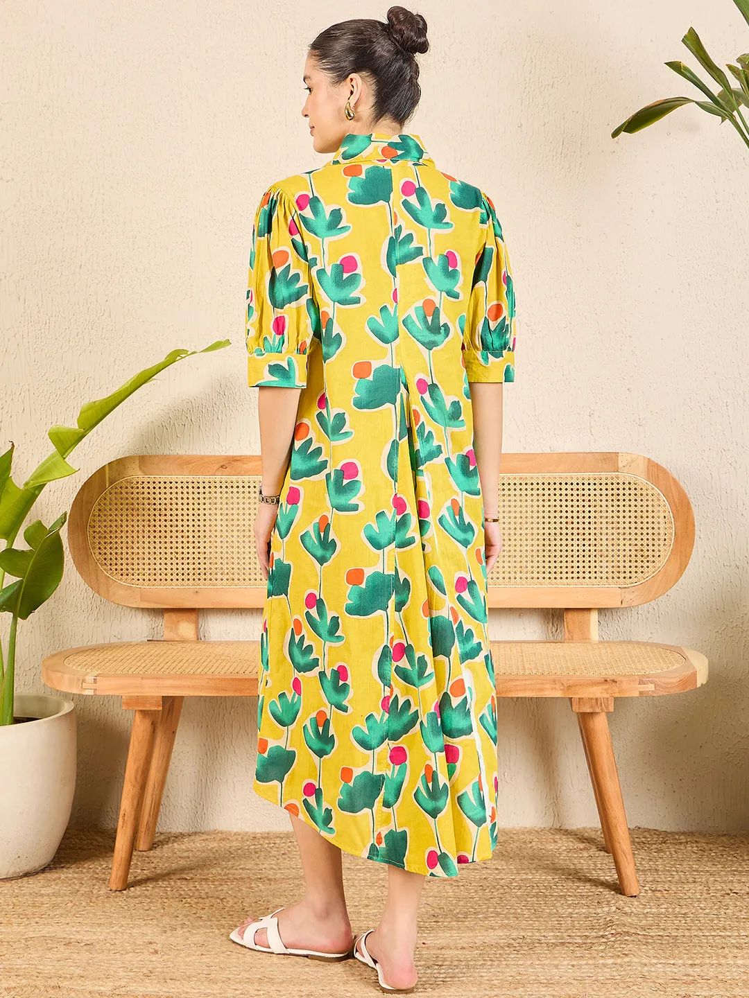 Front Pleated Cotton Midi Dress