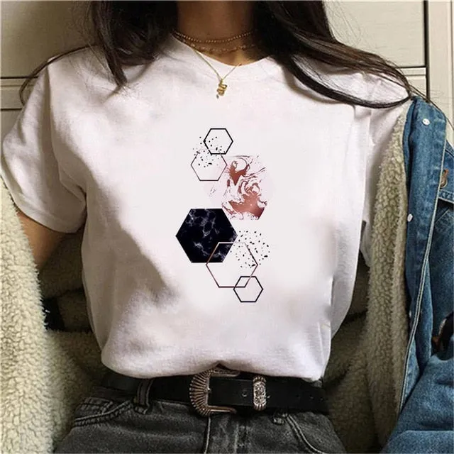 Geometry Printed Women T-Shirt | Women 90s Graphic Shirts | Short Sleeve Female Shirt | Harajuku Tops Tee | Pattern design Shirts for Ladies