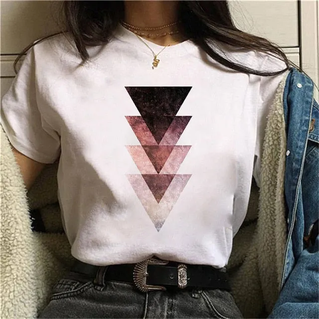Geometry Printed Women T-Shirt | Women 90s Graphic Shirts | Short Sleeve Female Shirt | Harajuku Tops Tee | Pattern design Shirts for Ladies