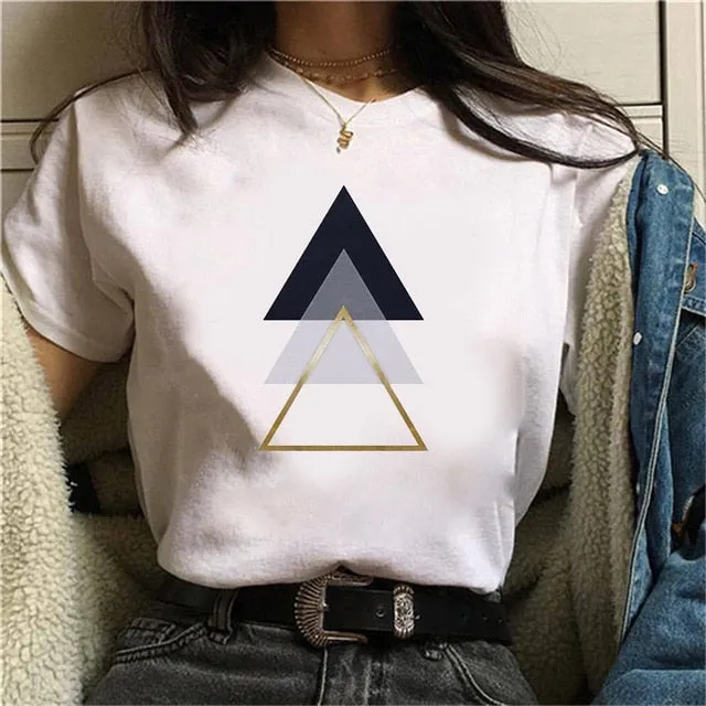 Geometry Printed Women T-Shirt | Women 90s Graphic Shirts | Short Sleeve Female Shirt | Harajuku Tops Tee | Pattern design Shirts for Ladies