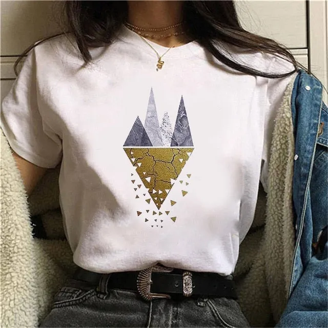 Geometry Printed Women T-Shirt | Women 90s Graphic Shirts | Short Sleeve Female Shirt | Harajuku Tops Tee | Pattern design Shirts for Ladies
