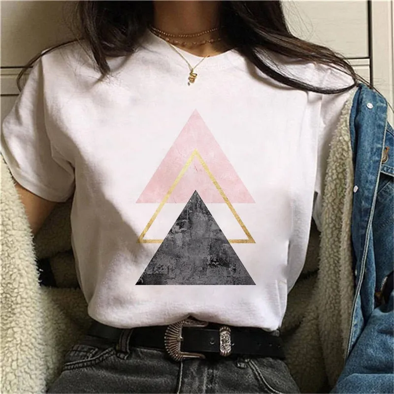 Geometry Printed Women T-Shirt | Women 90s Graphic Shirts | Short Sleeve Female Shirt | Harajuku Tops Tee | Pattern design Shirts for Ladies