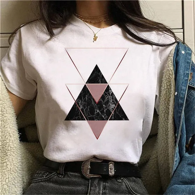 Geometry Printed Women T-Shirt | Women 90s Graphic Shirts | Short Sleeve Female Shirt | Harajuku Tops Tee | Pattern design Shirts for Ladies