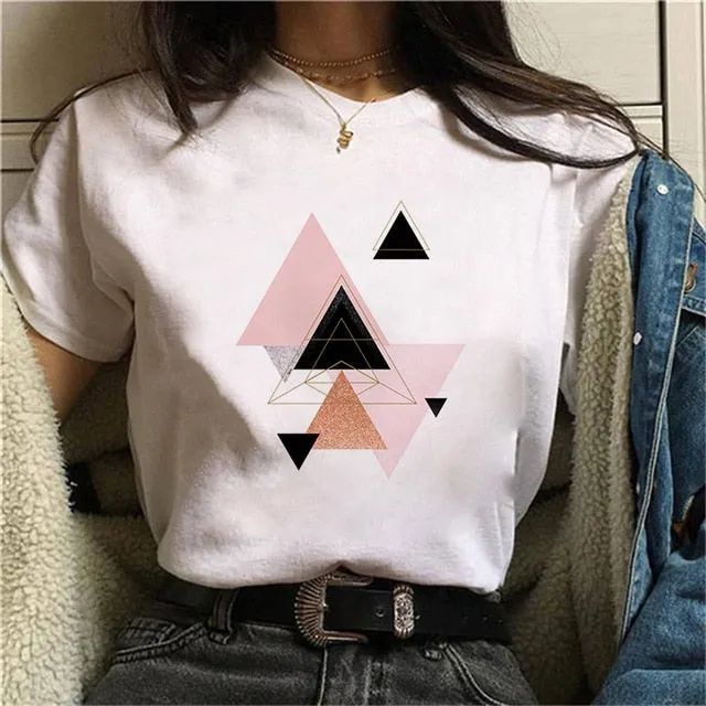 Geometry Printed Women T-Shirt | Women 90s Graphic Shirts | Short Sleeve Female Shirt | Harajuku Tops Tee | Pattern design Shirts for Ladies