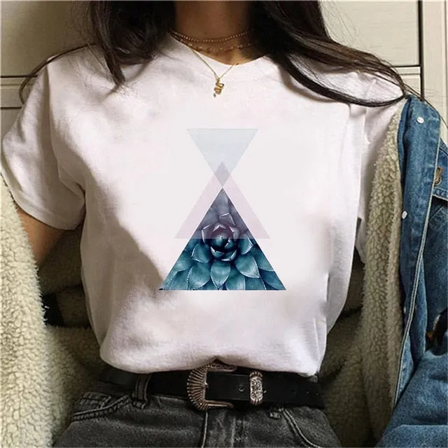 Geometry Printed Women T-Shirt | Women 90s Graphic Shirts | Short Sleeve Female Shirt | Harajuku Tops Tee | Pattern design Shirts for Ladies
