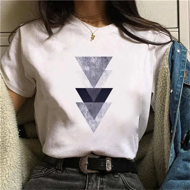 Geometry Printed Women T-Shirt | Women 90s Graphic Shirts | Short Sleeve Female Shirt | Harajuku Tops Tee | Pattern design Shirts for Ladies