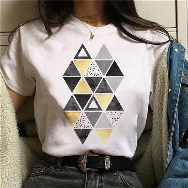 Geometry Printed Women T-Shirt | Women 90s Graphic Shirts | Short Sleeve Female Shirt | Harajuku Tops Tee | Pattern design Shirts for Ladies