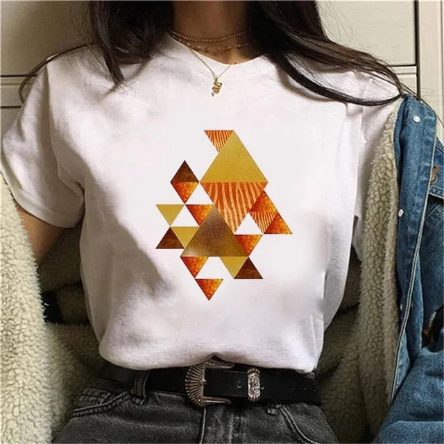 Geometry Printed Women T-Shirt | Women 90s Graphic Shirts | Short Sleeve Female Shirt | Harajuku Tops Tee | Pattern design Shirts for Ladies