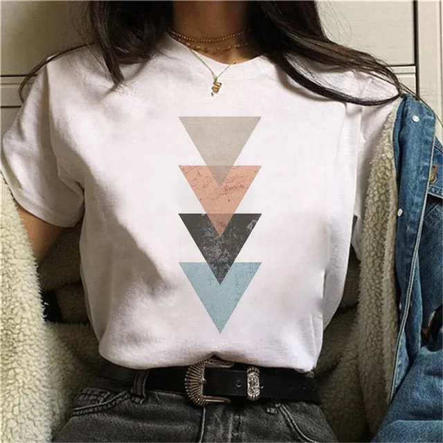 Geometry Printed Women T-Shirt | Women 90s Graphic Shirts | Short Sleeve Female Shirt | Harajuku Tops Tee | Pattern design Shirts for Ladies