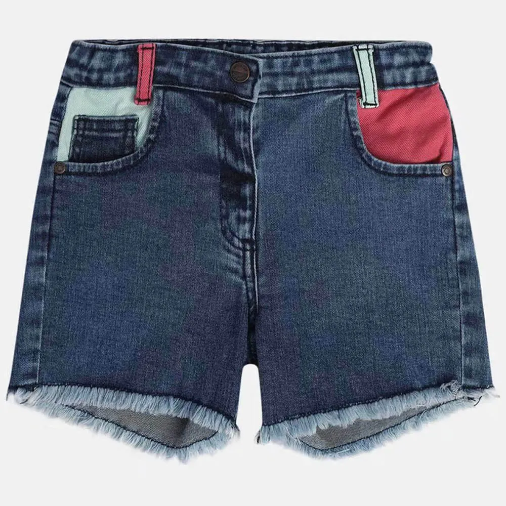Girls Blue Raw Hem Denim Shorts