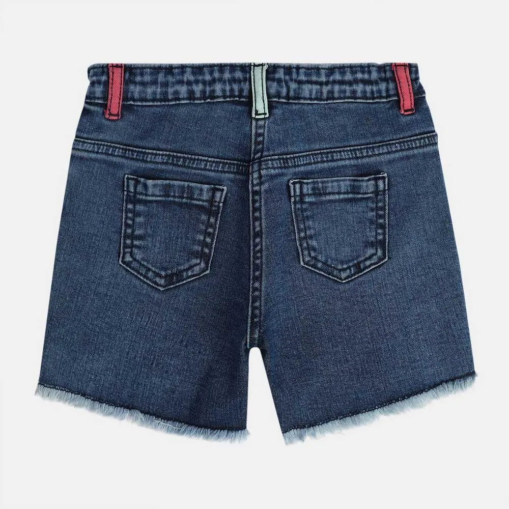 Girls Blue Raw Hem Denim Shorts