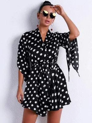 Half Sleeve White Dot Short Casual Dress