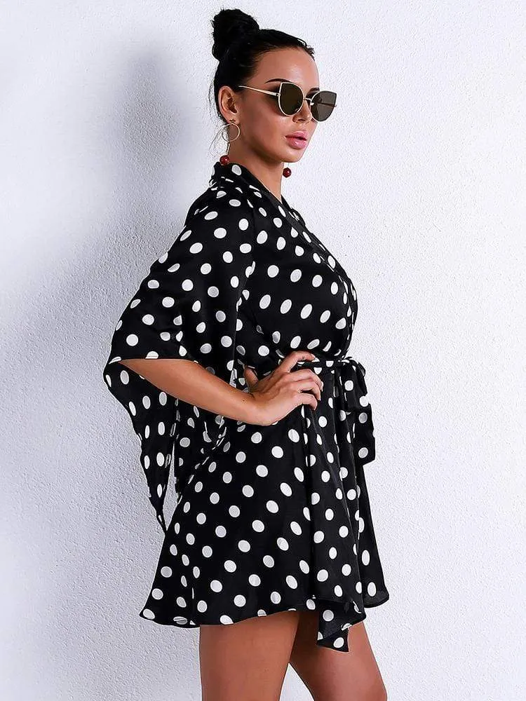 Half Sleeve White Dot Short Casual Dress