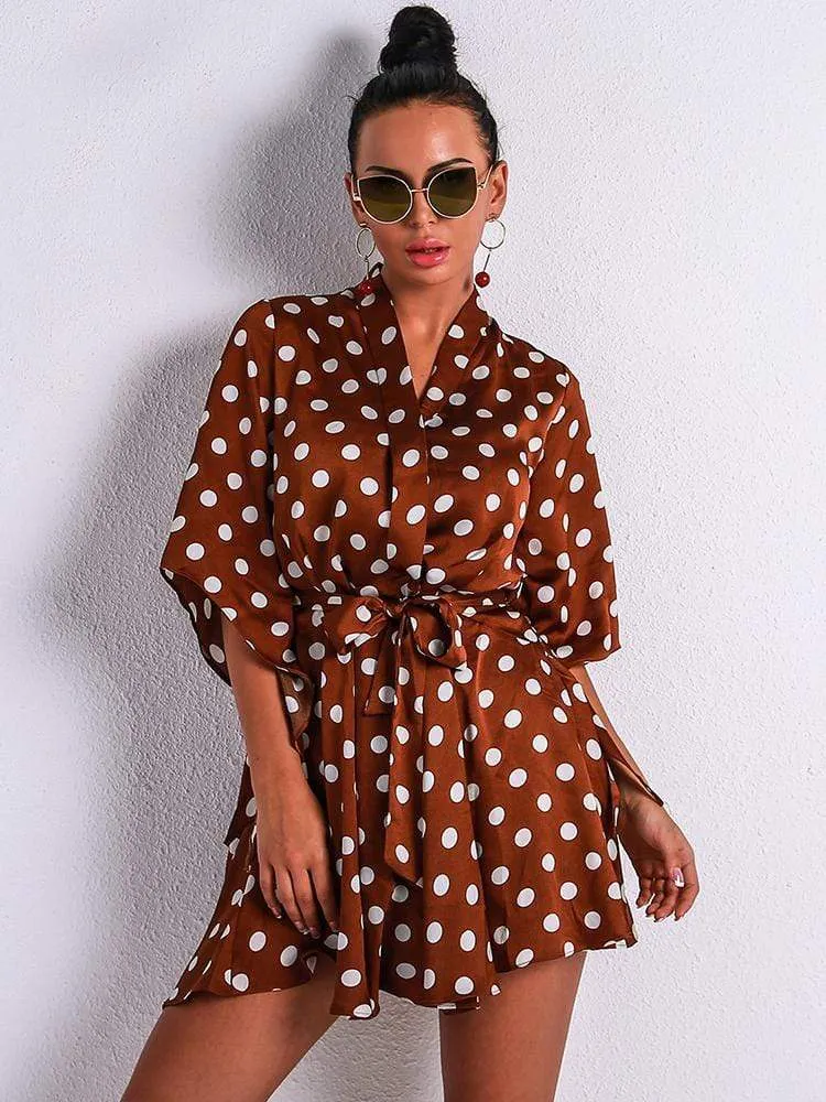 Half Sleeve White Dot Short Casual Dress