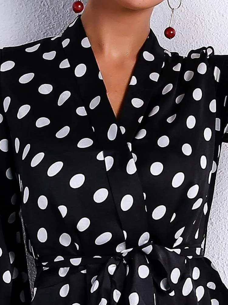Half Sleeve White Dot Short Casual Dress