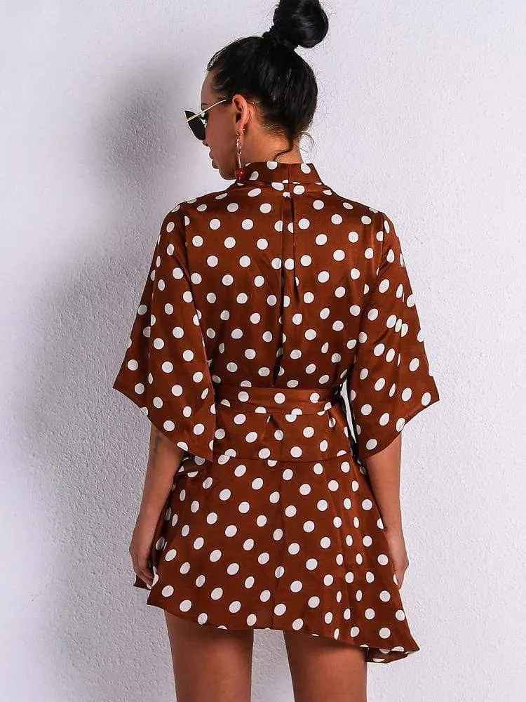 Half Sleeve White Dot Short Casual Dress