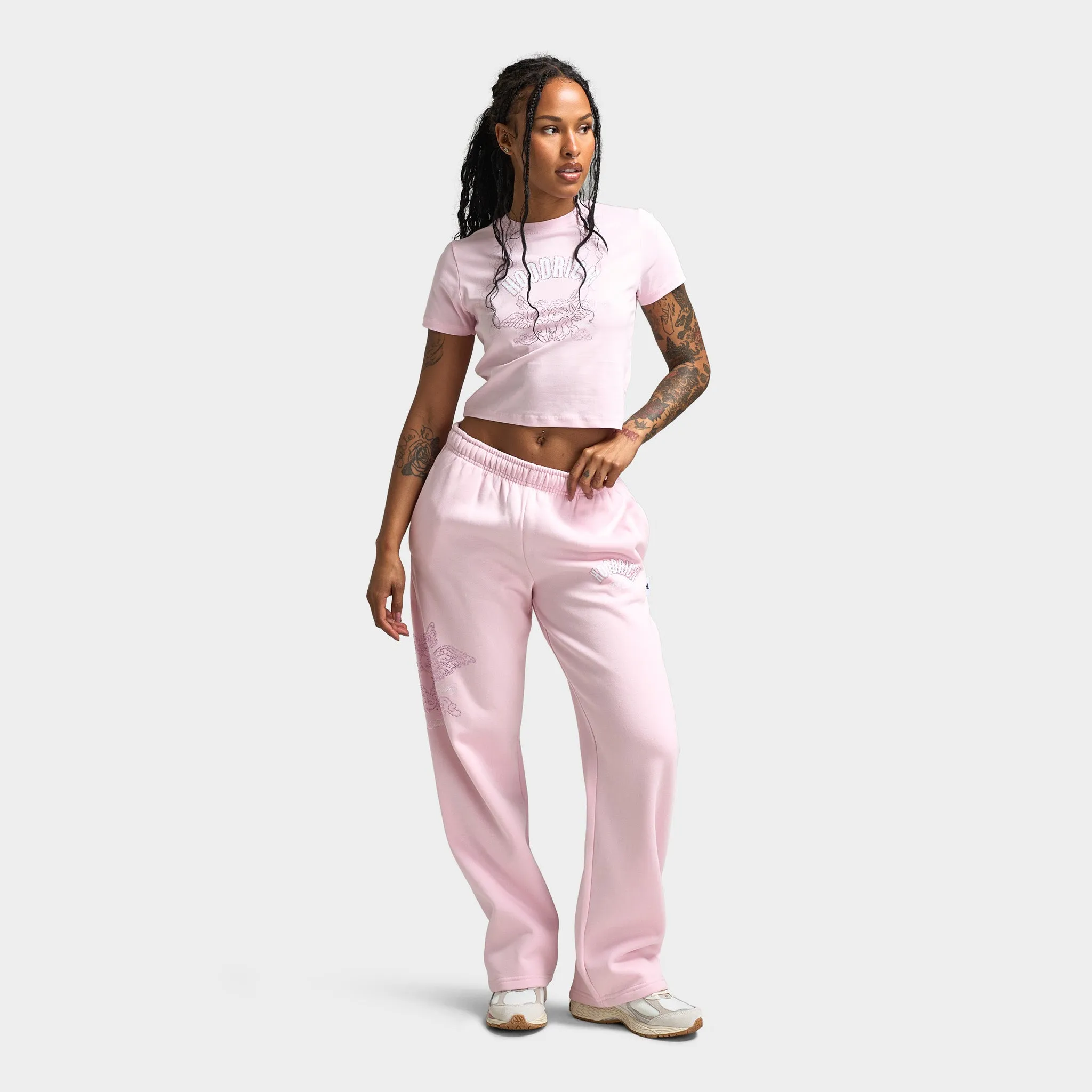 Hoodrich Women's Cherish Slim Fit Graphic T-Shirt Festival Bloom / White - Pink Rhinestone