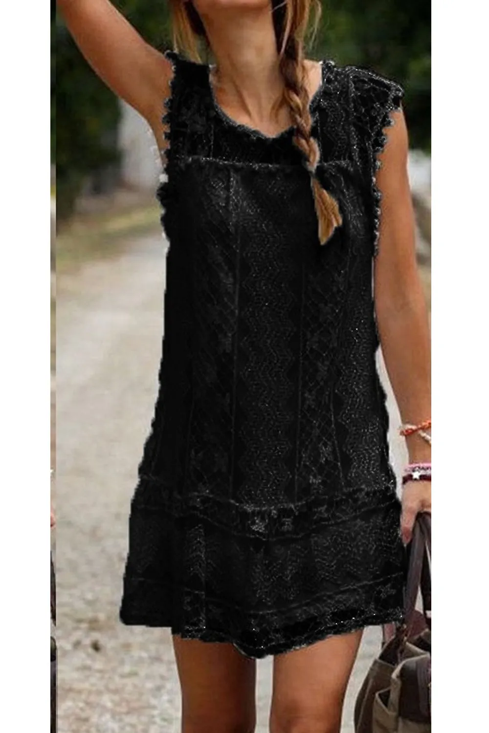 Ketty More Women Loose Fit Ball Lace Decoration Shift Dress-KMWD391