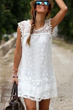 Ketty More Women Loose Fit Ball Lace Decoration Shift Dress-KMWD391