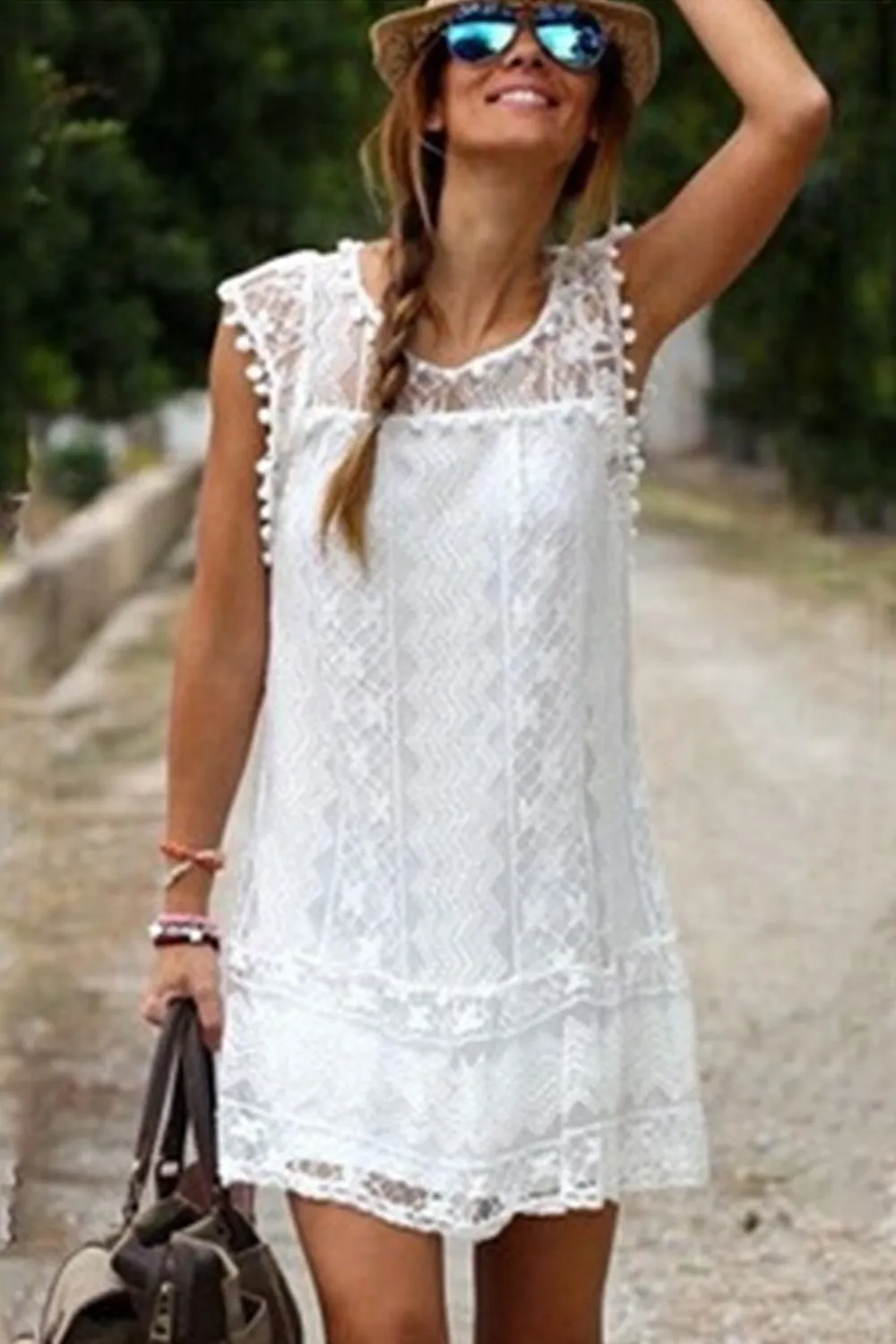 Ketty More Women Loose Fit Ball Lace Decoration Shift Dress-KMWD391