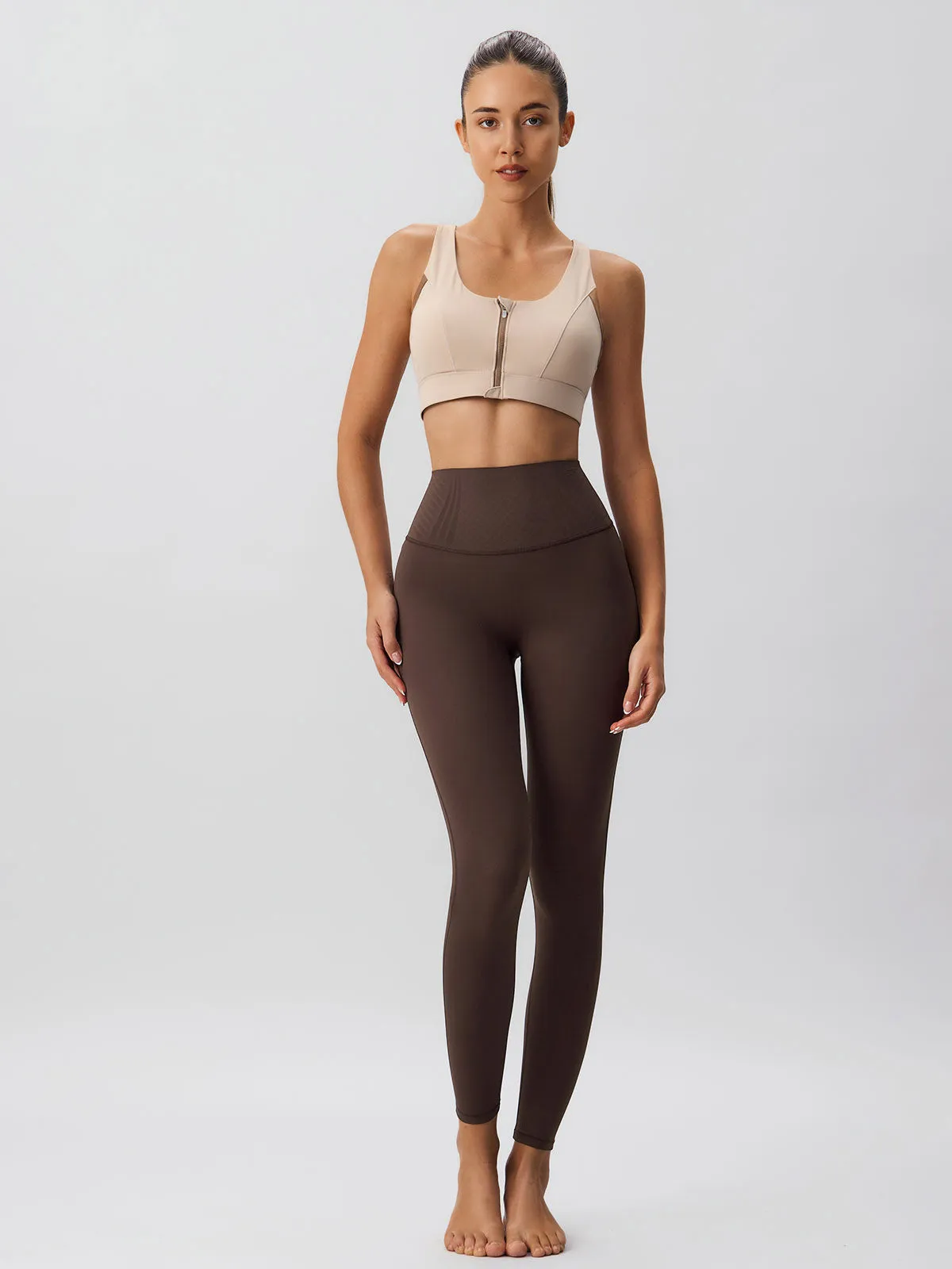 Khaki Front-Zip Sports Bra - High Support