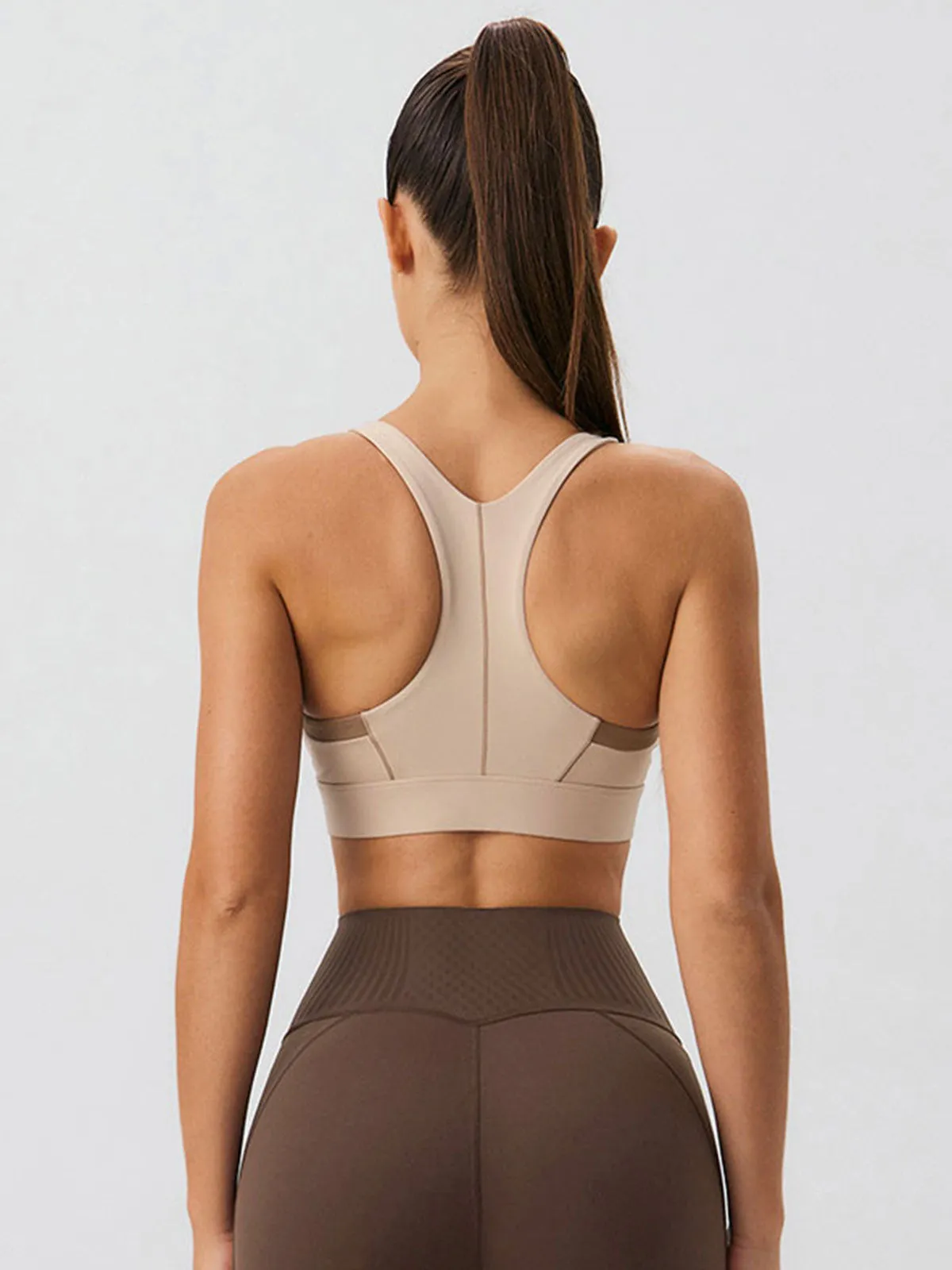 Khaki Front-Zip Sports Bra - High Support