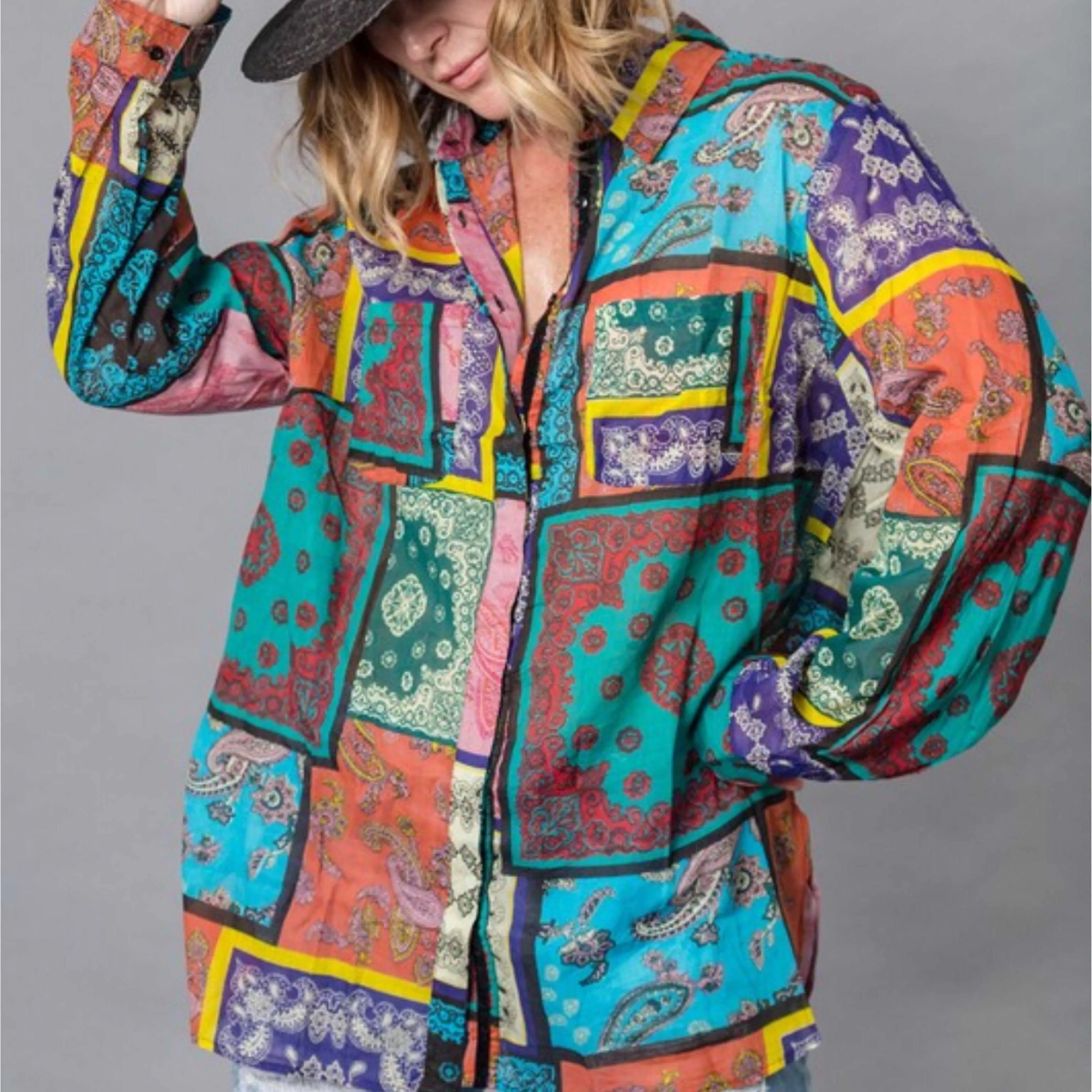 Kinsley Multi Color Boho Mixed Print Blouse