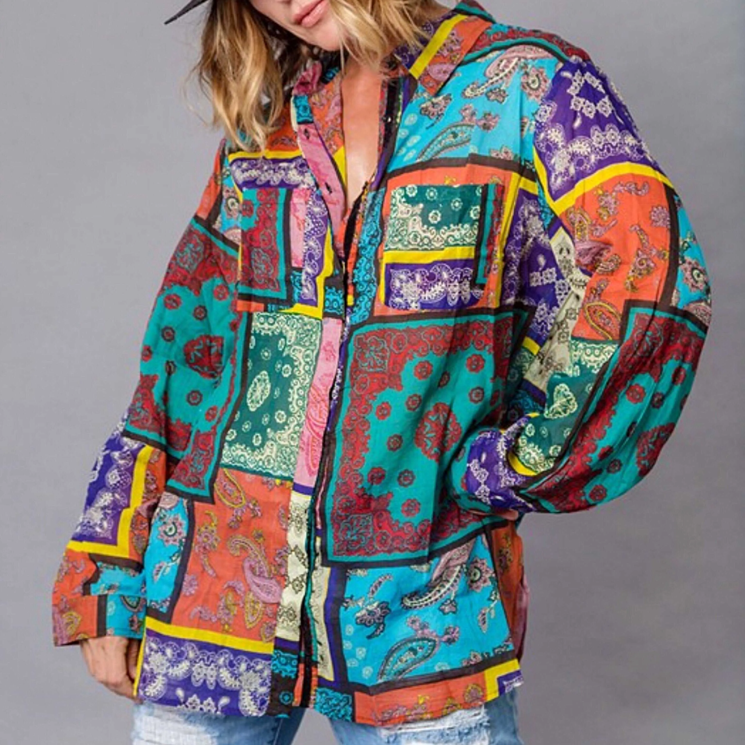 Kinsley Multi Color Boho Mixed Print Blouse