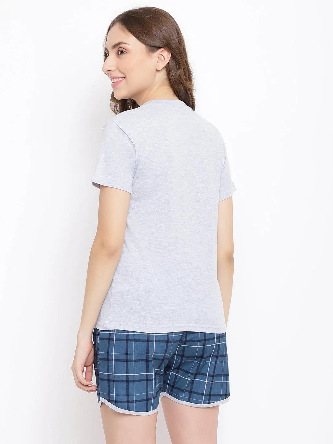 La intimo cute checks boxer shorts & grey t.-shirt set