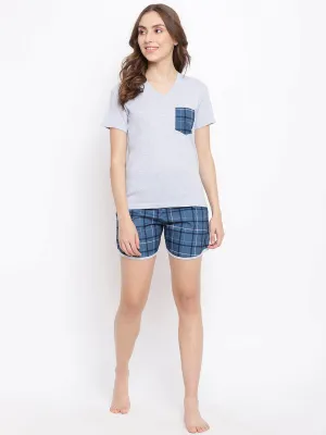 La intimo cute checks boxer shorts & grey t.-shirt set