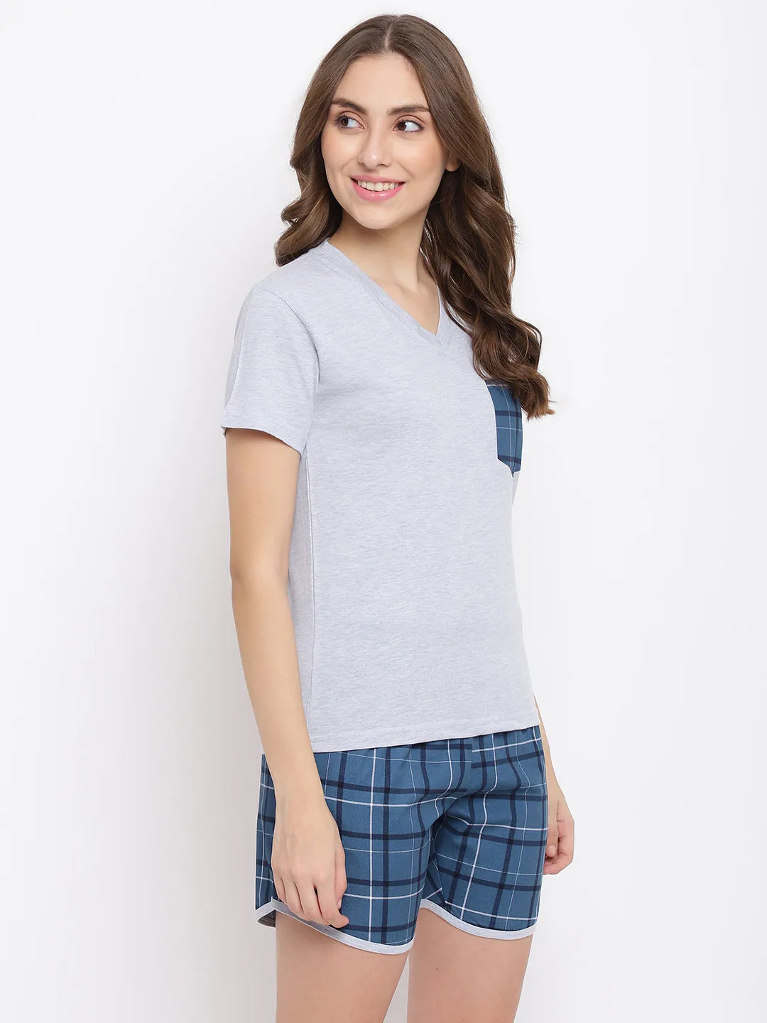 La intimo cute checks boxer shorts & grey t.-shirt set