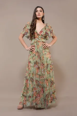 Lace & Beads Shelby Light Green Floral Maxi Dress