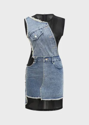 Ladonna Mesh & Denim Mini Dress