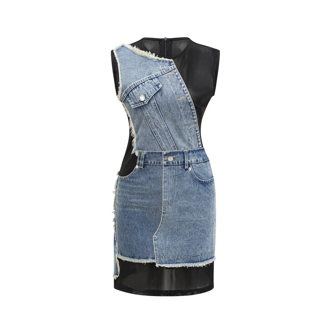 Ladonna Mesh & Denim Mini Dress