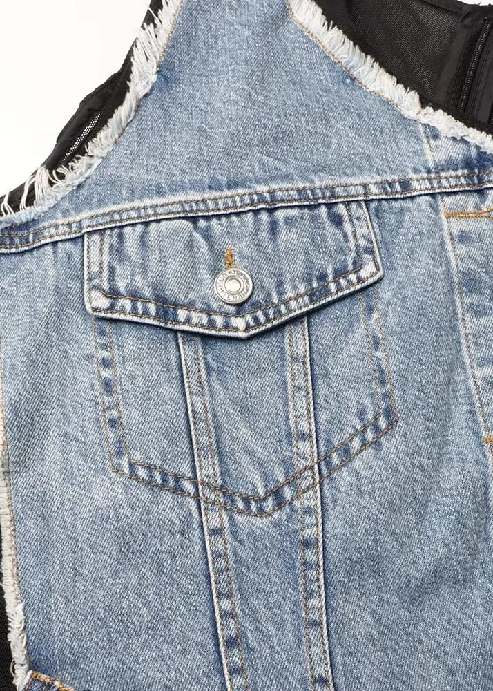 Ladonna Mesh & Denim Mini Dress