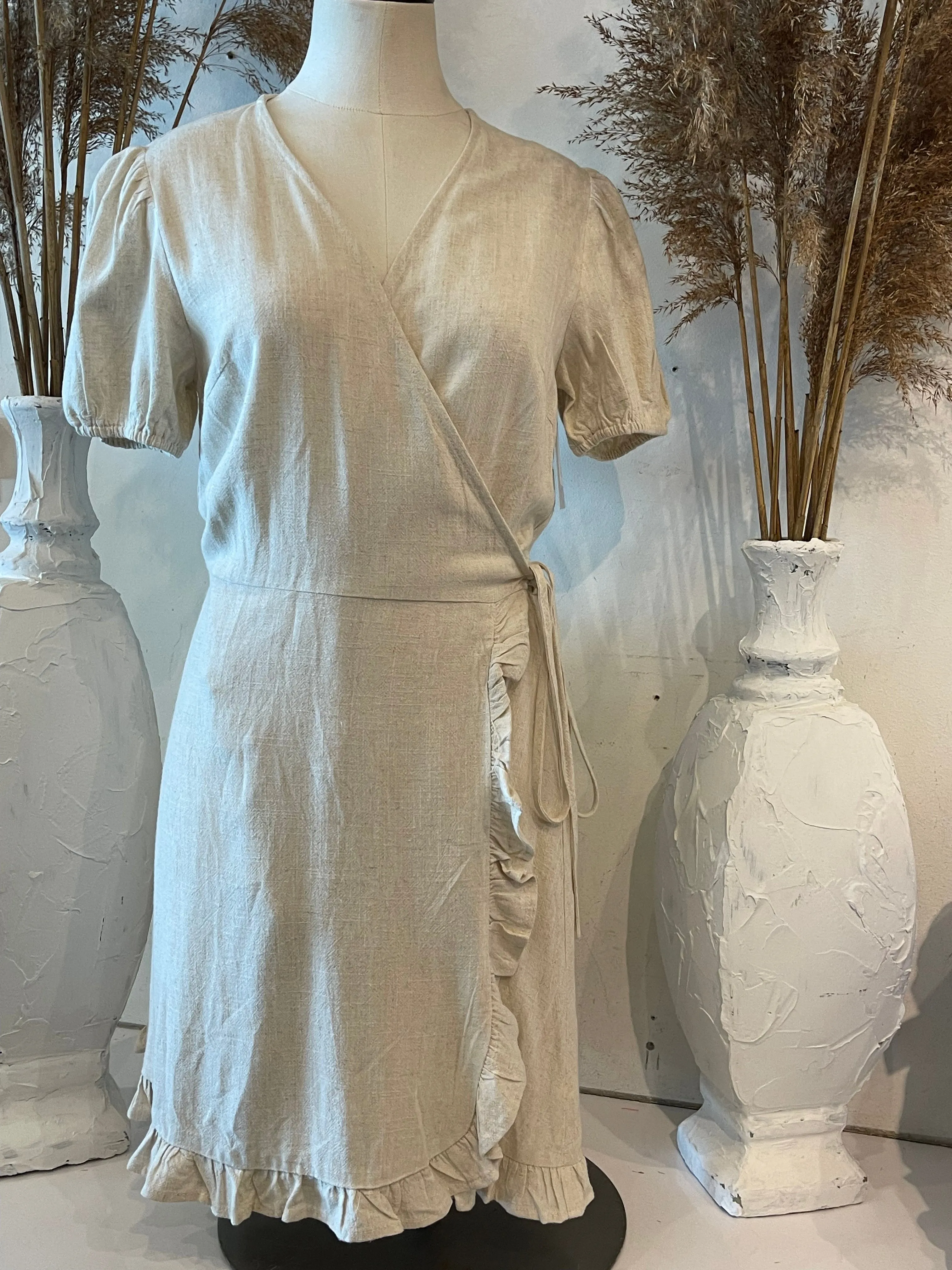 Larissa Linen wrap dress in Natural
