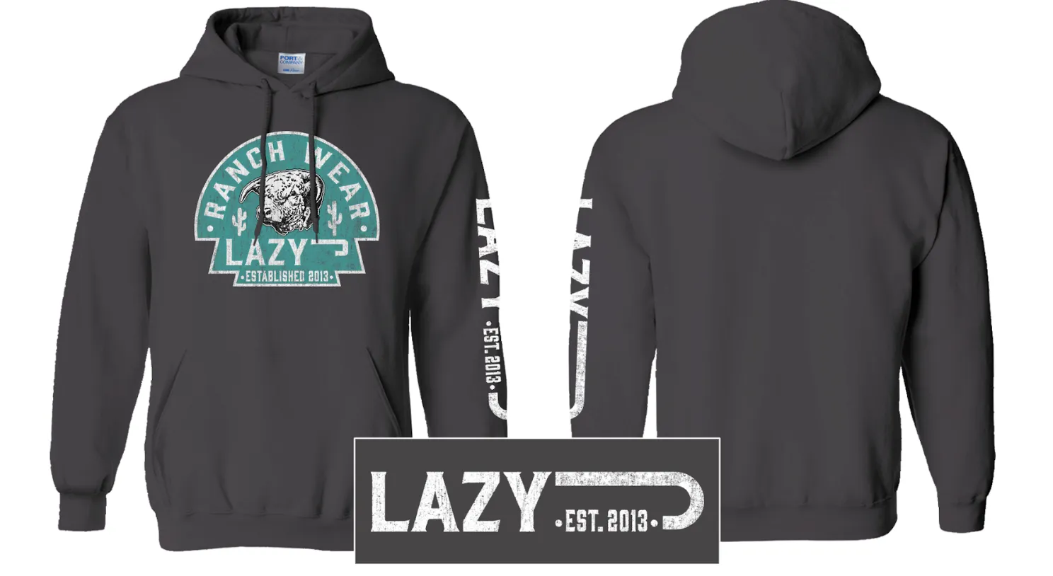 Lazy J Ranch Cactus Hereford Arrowhead Pullover Hoodie - Dark Grey