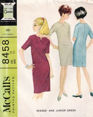 McCall's 8458 Womens EASY Yoked Shift Dress 1960s Vintage Sewing Pattern Size 12 Bust 32 inches UNCUT Factory Folded
