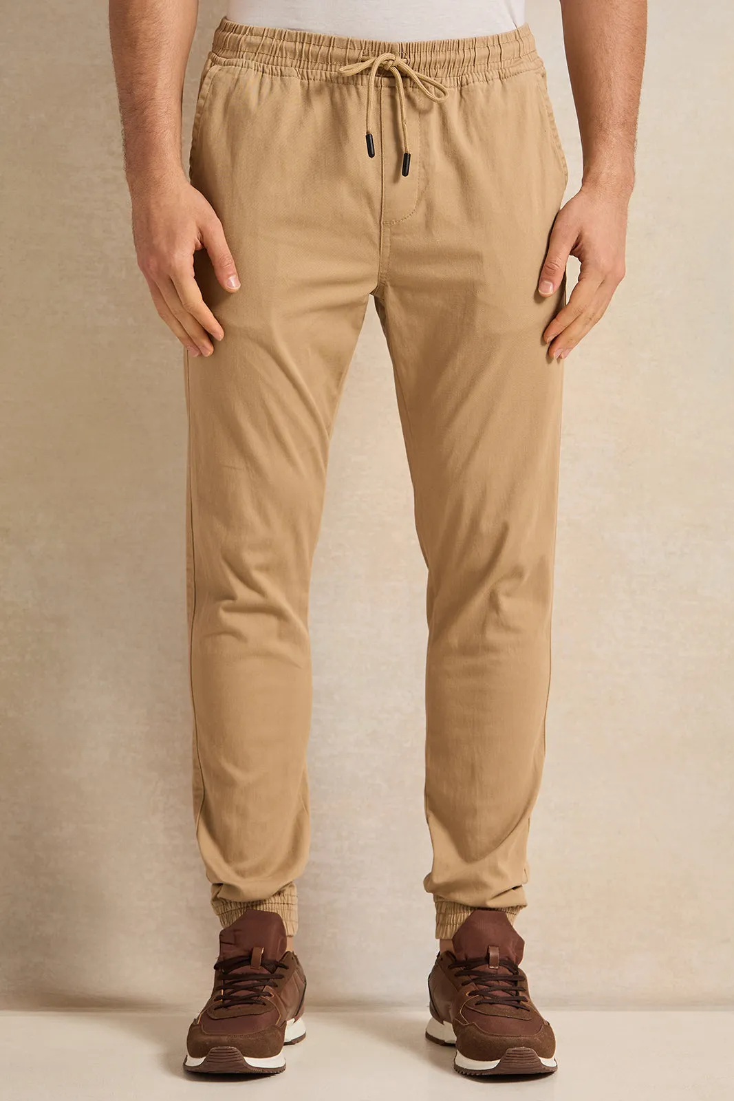 Men Beige Solid Joggers