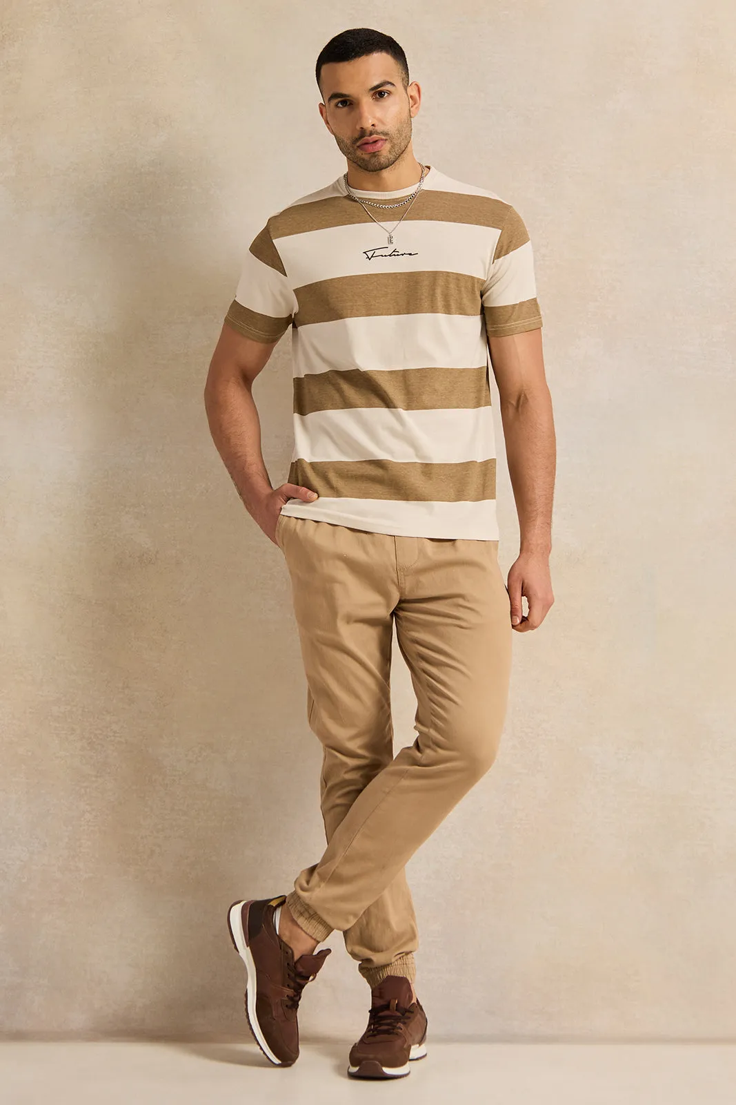 Men Beige Solid Joggers